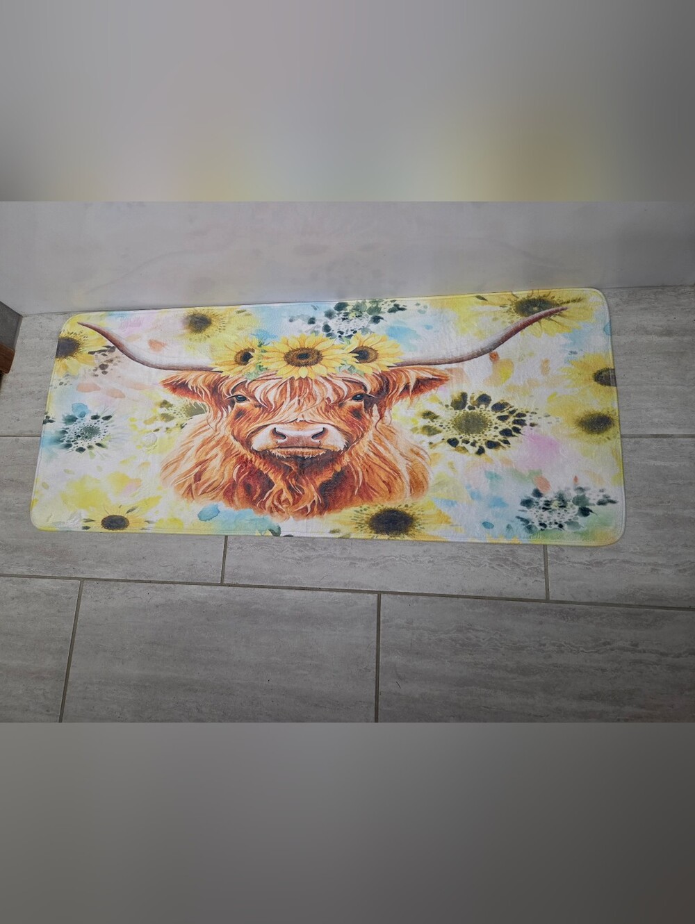 Sunflower Highland Cow Oversized Memory Foam Mat- Yellow & Brown